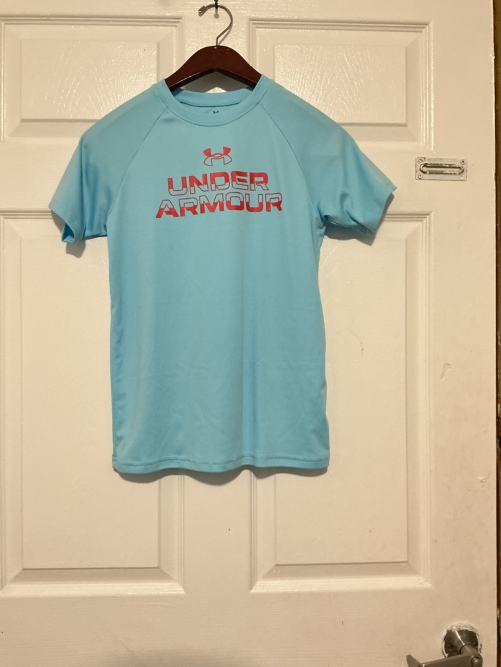 Under Armour Light Blue Performance Tee with Red Logo